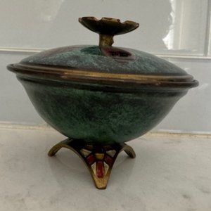 Metal Enamel Mosaic Footed Candy or Sugar Dish. Tribes of Israel. Zodiac